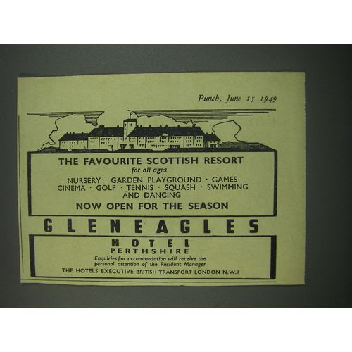 1949 Gleneagles Hotel Perthshire Ad - The Favourite Scottish resort