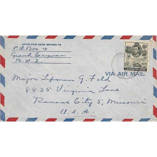 Cayman Islands Air Mail to Kansas City MO USA 1946, great combo