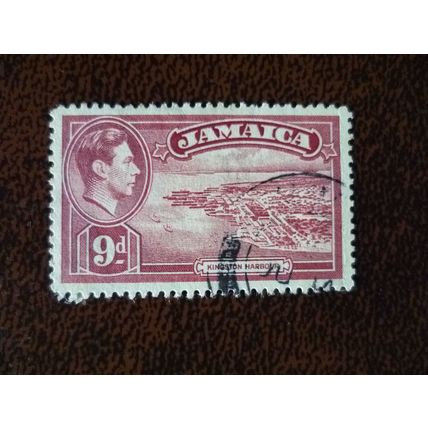 Jamaica 1938 King George VI definitive 9d Kingston Harbour used stamp SG129 KGVI