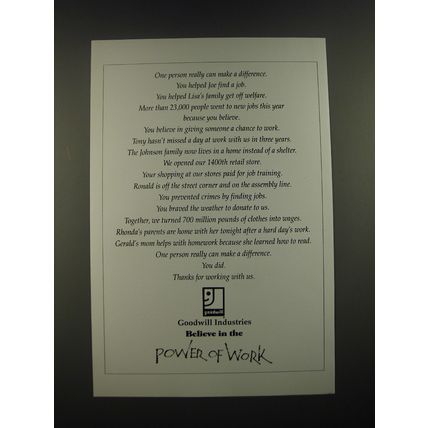 1995 Goodwill Industries Ad - One person really can make a difference