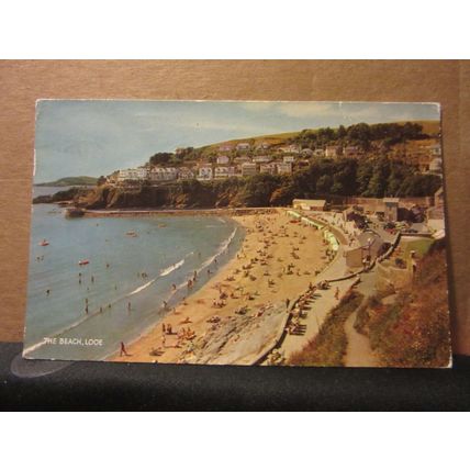 BEACH AND CLIFFS , LOOE, CORNWALL used vintage postcard by J. Salmon 1972 pm =