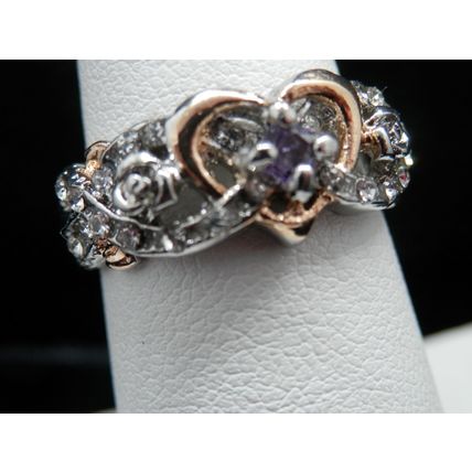 Ring Engagement Promise Heart Shaped Two Tone Ring #79 USA Seller