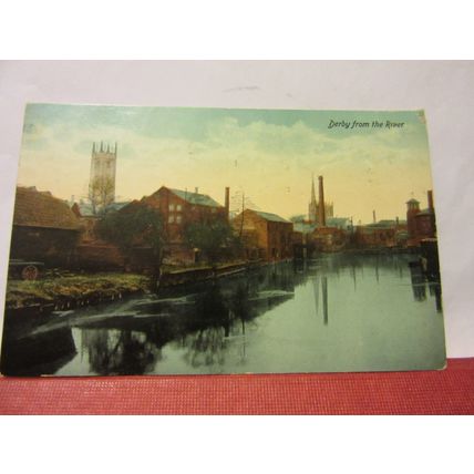 from the river, DERBY, DERBYSHIRE used antique postcard 1914 pm =