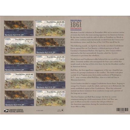 Civil War 1861 Fort Sumter Sheet of 12 Current Rate Stamps Scott 4522-23