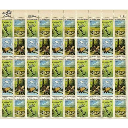 Wildlife Habitat Preservation Full Sheet of Fifty 18 Cent Stamps Scott 1921-24