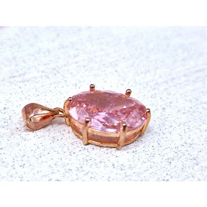 Pink Cubic Zirconia Swiss Star® Oval Pendant 14k Rose Gold Overlay 925 Silver