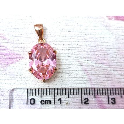 Pink Cubic Zirconia Swiss Star® Oval Pendant 14k Rose Gold Overlay 925 Silver