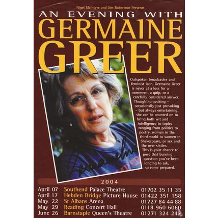 Germaine Greer Feminist Book Author Hand Signed Theatre Flyer