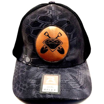 Diamond Mine Ball Cap Hat Richardson R-Flex 855 LG-XL Black/Brown Leather Emblem