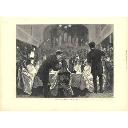 A HAIR-DRESSING EXHIBITION 1872 Arthur Boyd Houghton VICTORIAN ENGRAVING