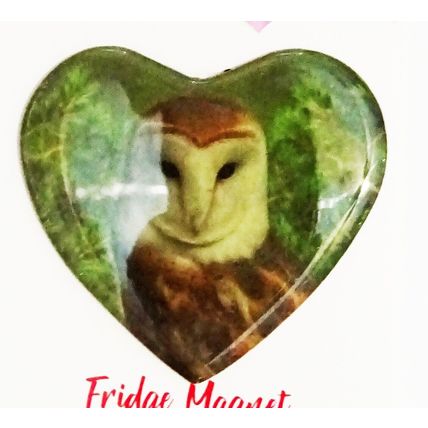BARN OWL HEART SHAPED ACRYLIC FRIDGE MAGNET