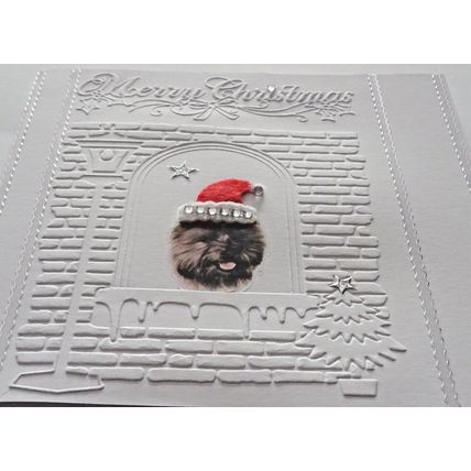 CAIRN TERRIER HAND MADE 6" X 6" CHRISTMAS CARD WITH A FELT XMAS HAT