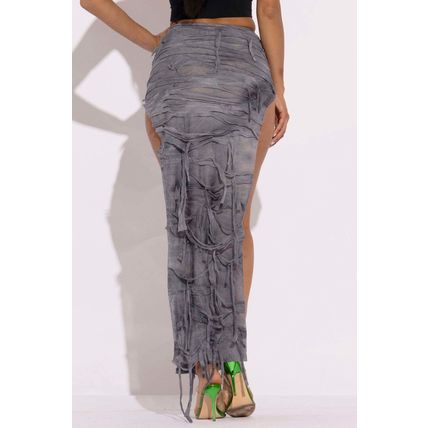 Distressed Thigh Slit Maxi Skirt