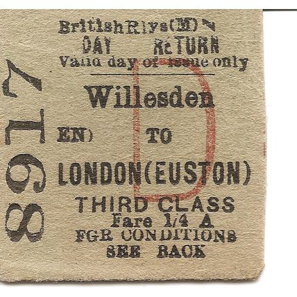 B.R. Edmondson Ticket - Willesden to London Euston