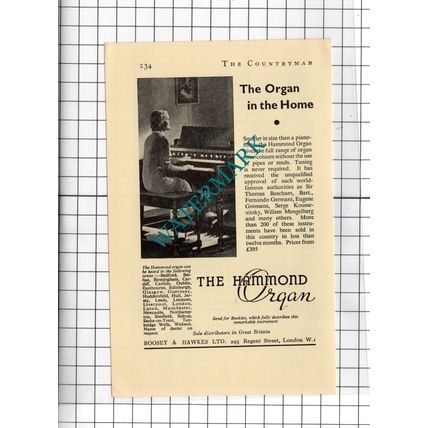 Boosey & Hawkes Ltd The Hammond Organ Advert - 1938 Small Advert
