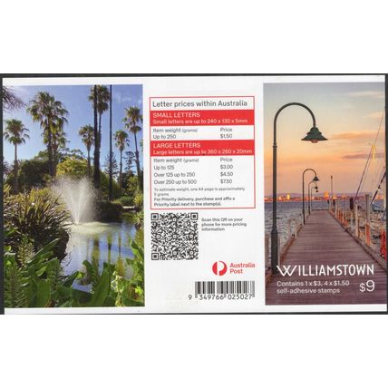 AUSTRALIA: 2025 WILLIAMSTOWN VICTORIA, MNH SELF-ADHESIVE BOOKLET OF 5 STAMPS.