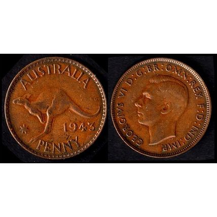 Australia One Penny 1943 Used. Coin 1d Geo VI Kangaroo