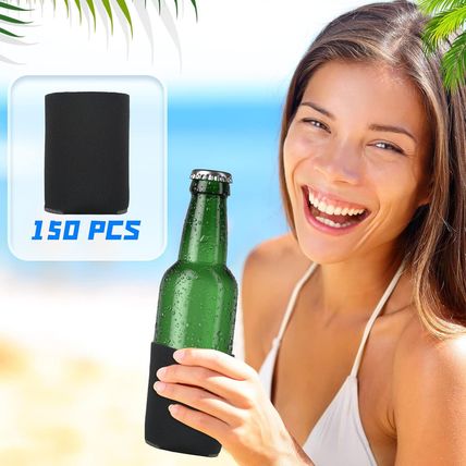 150 Pack Black Blank Can Cooler Sleeves Bulk Neoprene Can Covers Insulated Colla