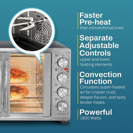 Elite Gourmet ETO-4510M French Door 47.5Qt, 18-Slice Convection Oven 4-Control K