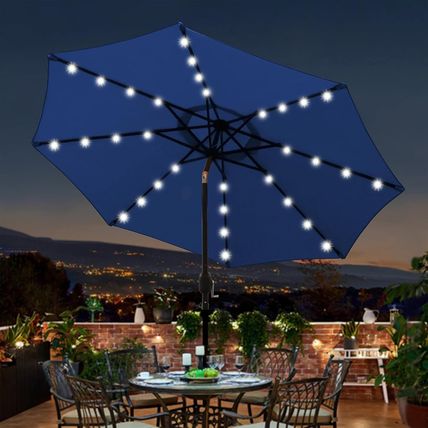 Blissun 9 Ft Solar Umbrella 32 LED Lighted Patio Umbrella Table Market Umbrella
