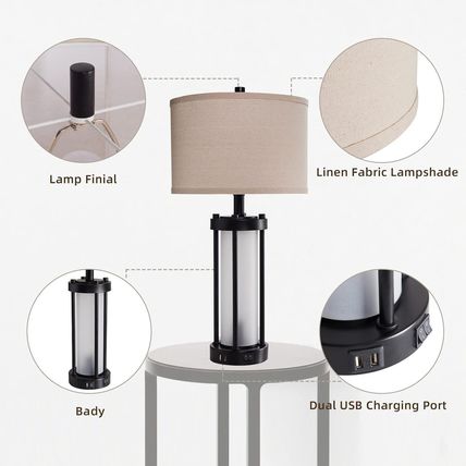 RORIA Set of 2 Modern Table Lamps for Living Room with 2 USB Ports, White Froste