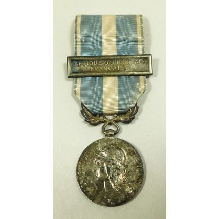 Solid Silver French Military Colonial Medal + Afrique Occidentale Francaise Bar