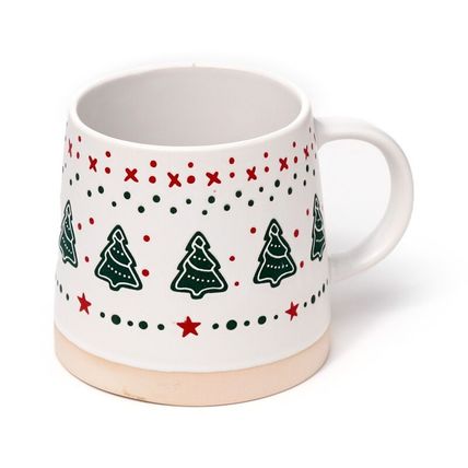 Christmas Tree Stoneware Mug 9 CM &Boxed Decorated Sticth Pattern Gift Festive