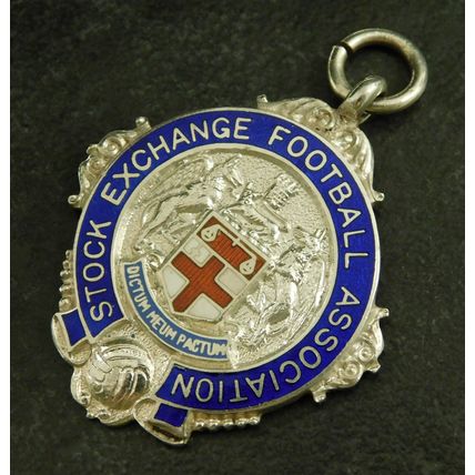 Solid Silver Enamel Pocket Watch Albert Fob Medal Stock Exchange Football 1937