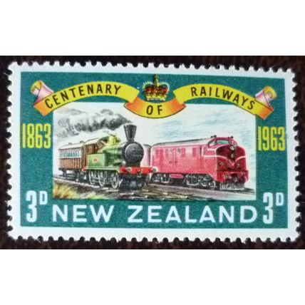 New Zealand 1963 Centenary NZ Railway 3d Steam locomotive mint stamp SG818