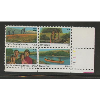 US 2163a (2160-2163), 1985 22c Youth Year, LR PBof4, VF, MNH (US159)