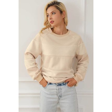 Oatmeal Contrast 2-tone Patchwork Raglan Sleeve Sweatshirt
