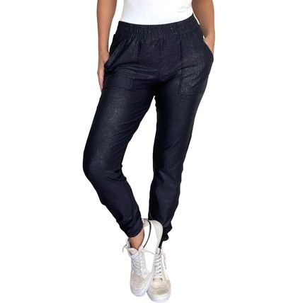 Black Elastic Waist Pocketed Pebble Joggers