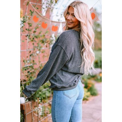 Gray Sequin St Patrick Clover Patch Corded Sweatshirt