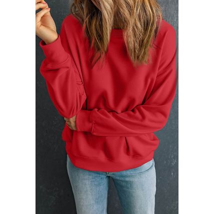 Red Solid Classic Crewneck Pullover Sweatshirt