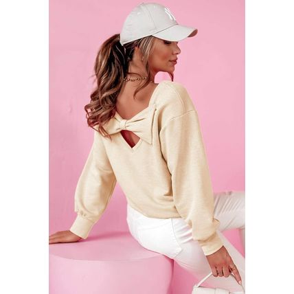Apricot Bowknot Dewback Round Neck Sweatshirt
