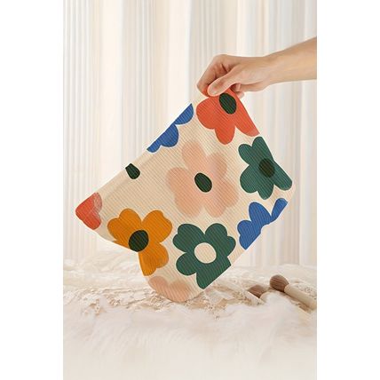 White Floral Print Corduroy Minimalist Storage Bag