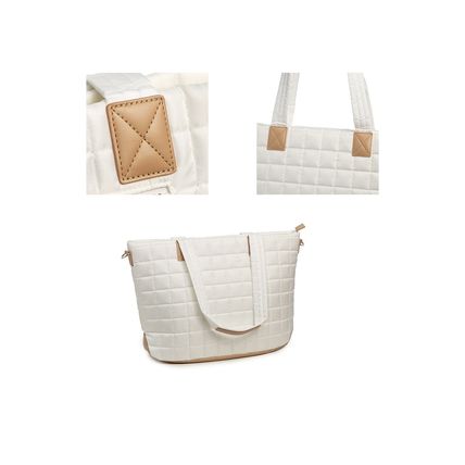 White Quilted Patchwork Large Tote Bag and Clutch 2pcs Set