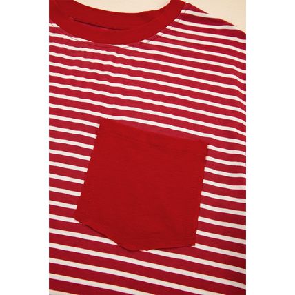 Red Stripe Chest Pocket Patch Round Neck Tank Top