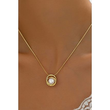 Gold Minimalist Pearl Decor Plated Alloy Pendant Necklace
