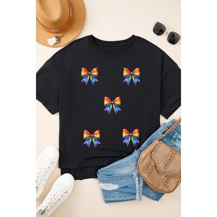 Black Pride Bow Print Oversize Cotton T Shirt