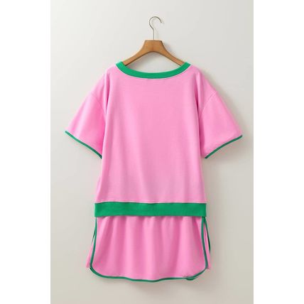 Bonbon Plus Size Contrast Trim T Shirt and Skirt Two Piece Set