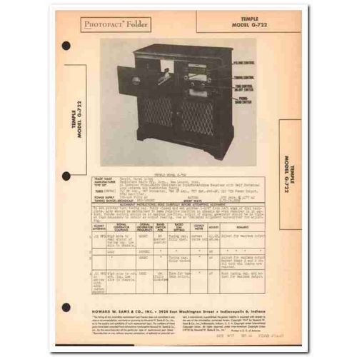temple model g-722 7-tube am sw radio phonograph sams photofact manual