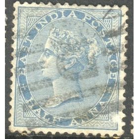 East India stamps 1855 - SG 75 - QV ½a blue used 3