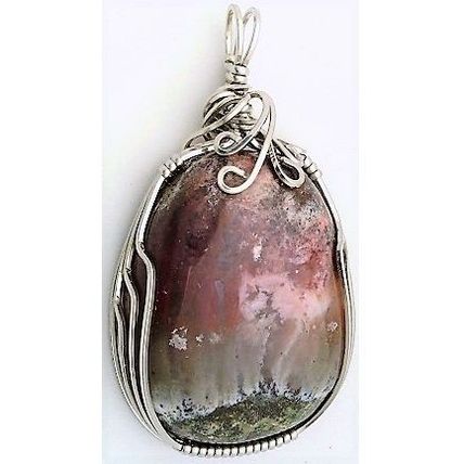 Red Plume Agate Stainless Wire Wrap Gemstone Pendant 48