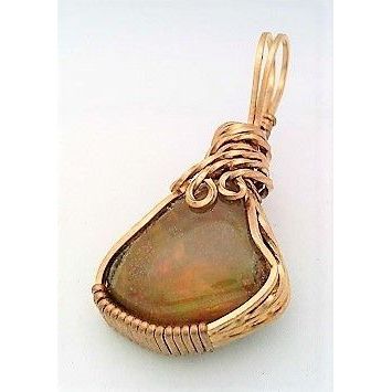 Welo Opal Bronze Wire Wrap Gemstone Pendant 55
