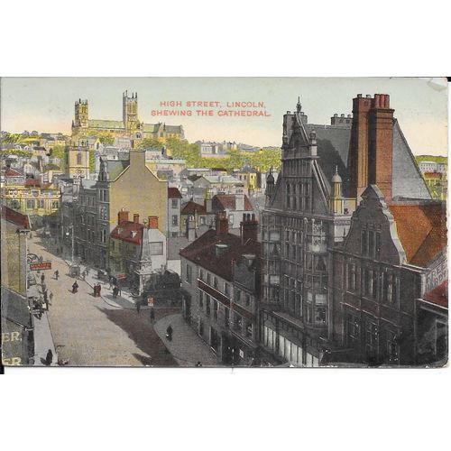 NICE PRINTED POSTCARD OF HIGH STREET LINCOLN SHOWING CATHEDRAL (1397)