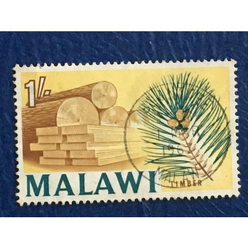 Malawi QEII 1964 1s Brown Tuquoise Blue Pale Yellow Used SG222 Sc12 timber Stamp