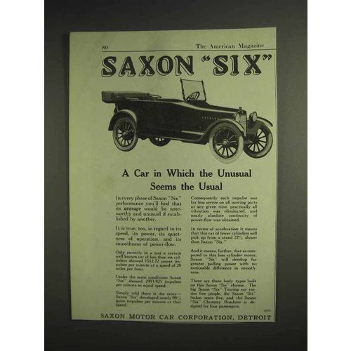 1917 Saxon Six Car Ad - Unusual Seems the Usual