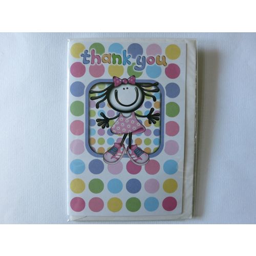 Thank You Little White Girl Polka dot Card A7.