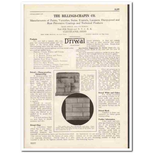 BILLINGS-CHAPMAN COMPANY 1931 Driwal dampproofing vintage catalog